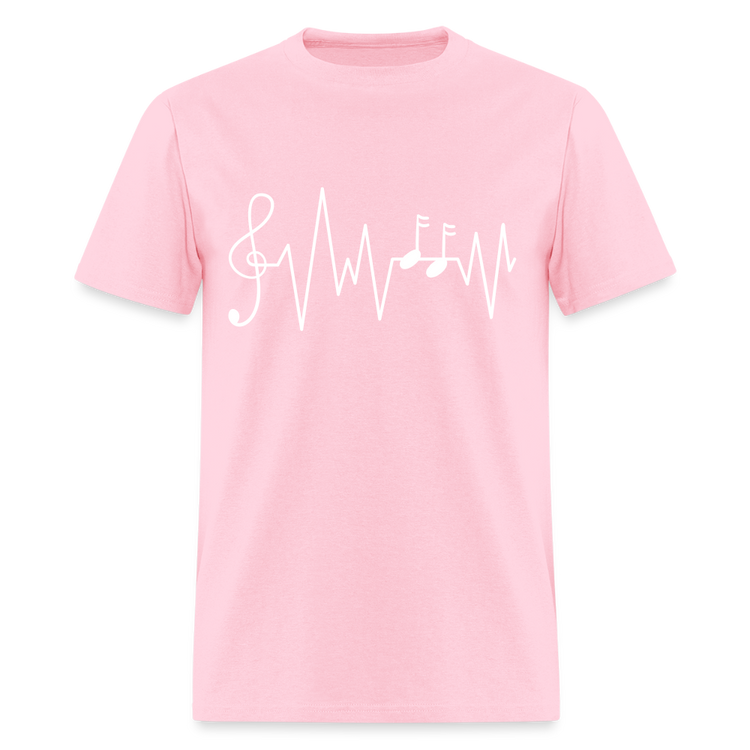 Pink Ink & Harmony t-shirt featuring a musical heartbeat graphic.