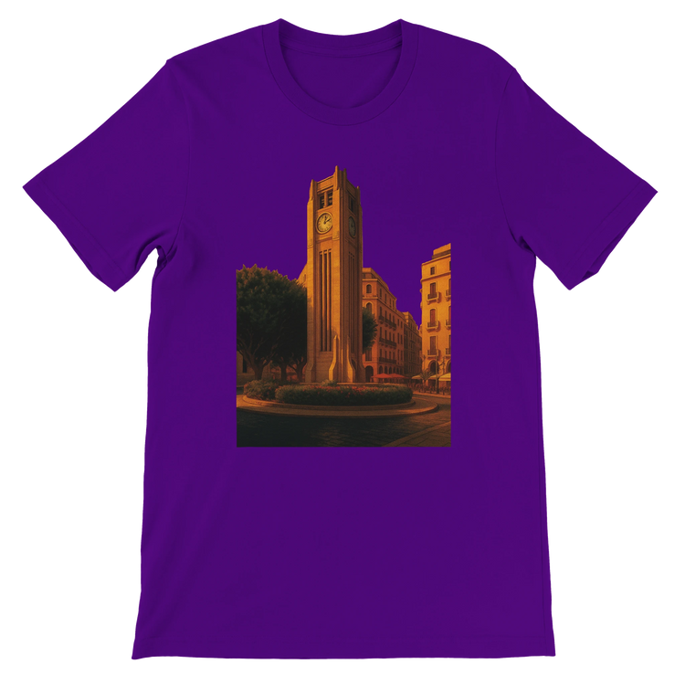 Team purple Solidere Square Beirut animated style t-shirt made from soft breathable cotton with bold DTG print perfect for cultural streetwear travel outfits and unique city fashion