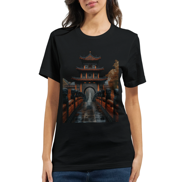 Artistic Ancient Chinese Mega Bridge t-shirt featuring vibrant landmark illustration inspired by Asian architecture high quality DTG printed cotton tee for culture lovers and artistic streetwear style