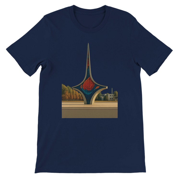 Navy Umawyeen Damascus Sword Animated Style T Shirt with detailed Damascus sword animated art premium cotton unisex streetwear tee for travelers global culture enthusiasts and heritage art clothing lovers
