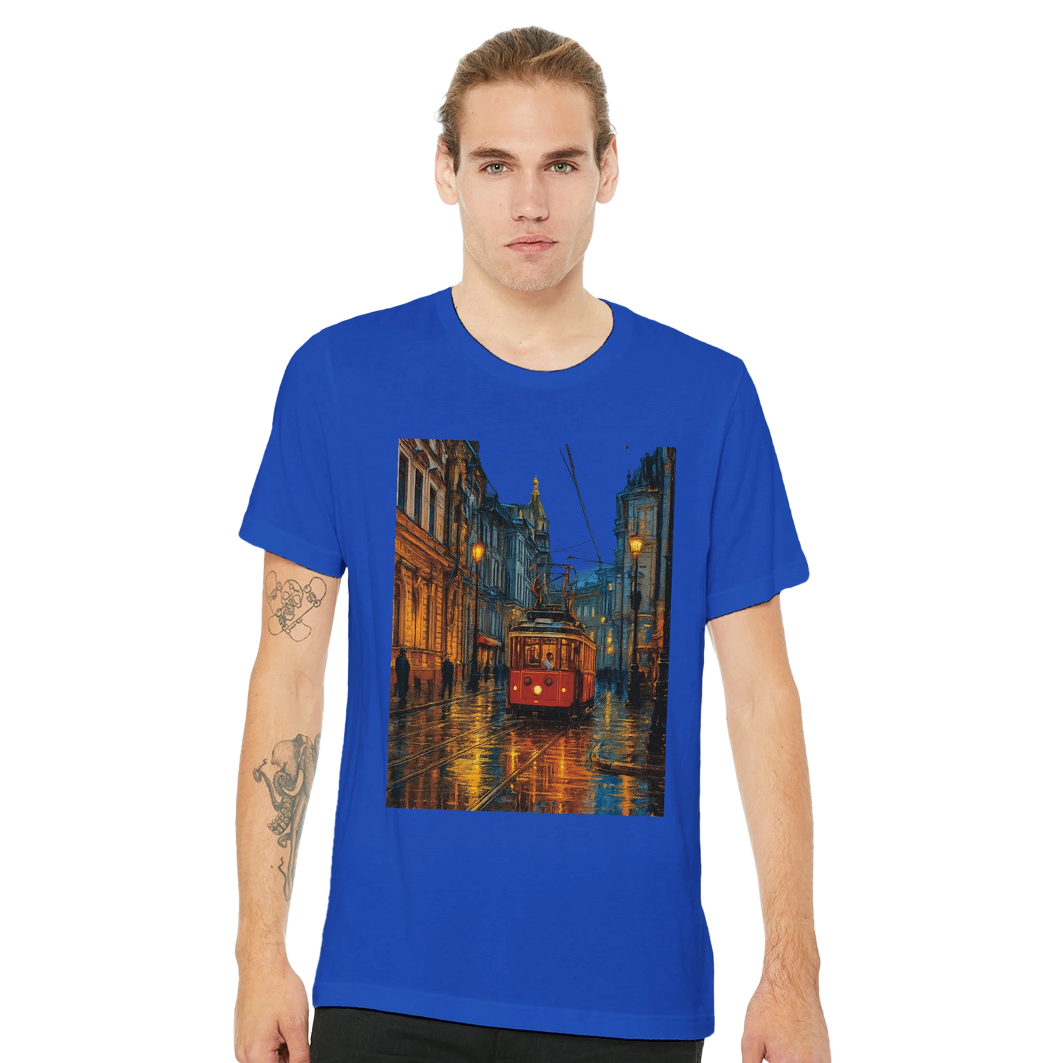 Animated Istanbul city scene t-shirt showcasing Taksim Street in vibrant artistic style made for travelers urban explorers and those who love unique cotton graphic tees with landmark themes