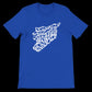 True royal blue Syria map calligraphy shirt with elegant Arabic artwork. Unisex tailored tee with eco conscious materials and breathable fabric for casual looks, events, or showcasing heritage through fashion.