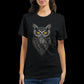Lifestyle shot of black unisex t-shirt featuring calligraphy-style Guardian of the Night print. Soft fabric with tailored fit makes it ideal for everyday fashion, modest streetwear, and print-on-demand personalization. Expressive and modern Islamic art statement.