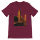 Maroon Beirut animated style t-shirt with colorful Solidere Square city design printed using DTG technology for vibrant travel inspired fashion urban streetwear and gift ideas for travelers