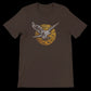 Brown calligraphy bird design t-shirt printed with a soaring falcon artwork.