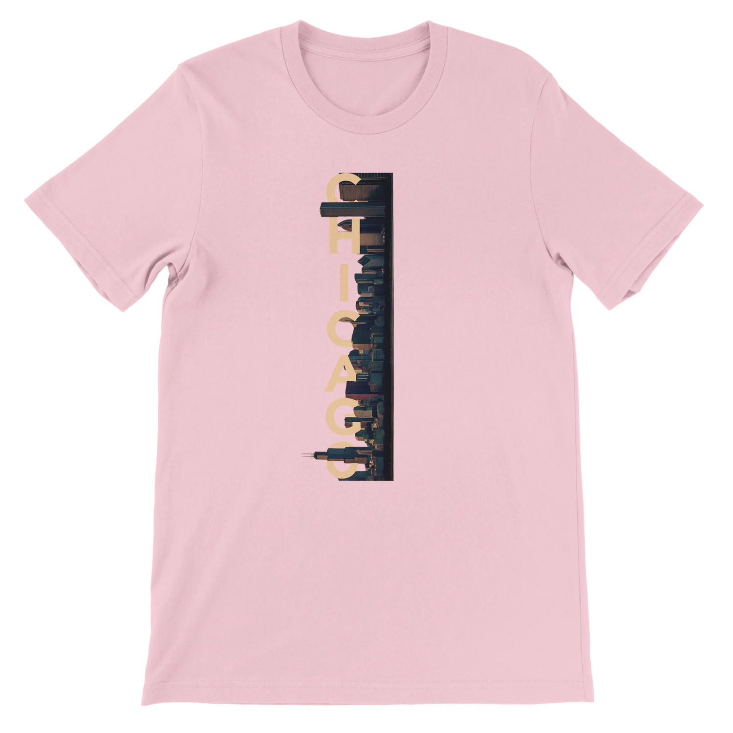 Pink Chicago City Graphic T Shirt featuring playful animated skyline art vibrant unisex streetwear tee for city culture enthusiasts and global travel fashion trends