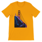 Gold Golden Gate Bridge animated style graphic tee for urban fashion and travel lovers. Comfortable unisex cotton shirt featuring bold landmark design for street style outfits global culture wear and statement travel apparel.