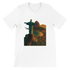 White animated Christ the Redeemer t-shirt featuring Rio de Janeiro Brazil travel art in vibrant colors. Premium DTG printed cotton tee with unisex streetwear style perfect for travelers and culture lovers.