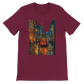 Maroon unisex premium cotton t-shirt with vibrant animated Taksim Street Istanbul travel design ideal for stylish world landmark apparel urban fashion lovers and travelers who wear their passion