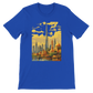 True royal blue Burj Khalifa Dubai animated skyline t shirt featuring bright landmark artwork for travelers modern city lovers and streetwear culture fans soft cotton premium quality tee perfect for urban casual outfits and global fashion lovers