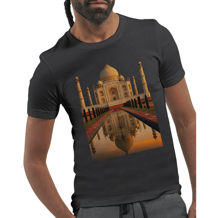 Cultural heritage t-shirt featuring animated Taj Mahal artwork on breathable cotton. Streetwear fashion for travelers, history lovers, and global culture enthusiasts who want to wear iconic architecture with pride.