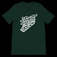 Forest green calligraphy shirt with Syria map design in artistic Arabic lettering. A soft cotton tee for cultural pride, Middle Eastern expression, and eco aware fashion lovers. Unisex fit and modern aesthetic.