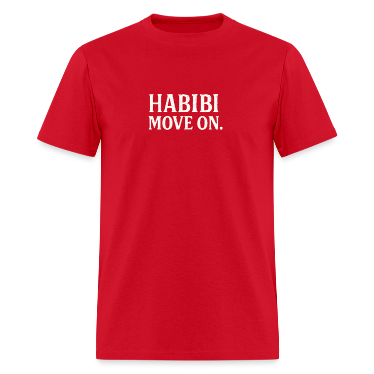 Red Habibi, Move on T-shirt with double-stitched seams.