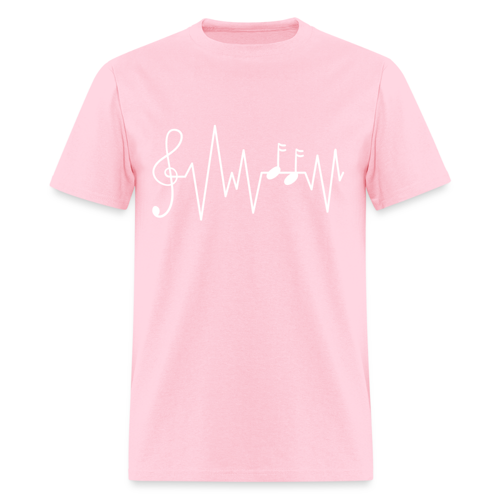 Pink Ink & Harmony t-shirt featuring a musical heartbeat graphic.