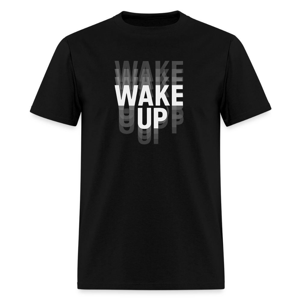 Black Wake Up Blurry Edition T-shirt featuring a repeated white &