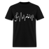 Ink & Harmony black t-shirt with musical heartbeat design.
