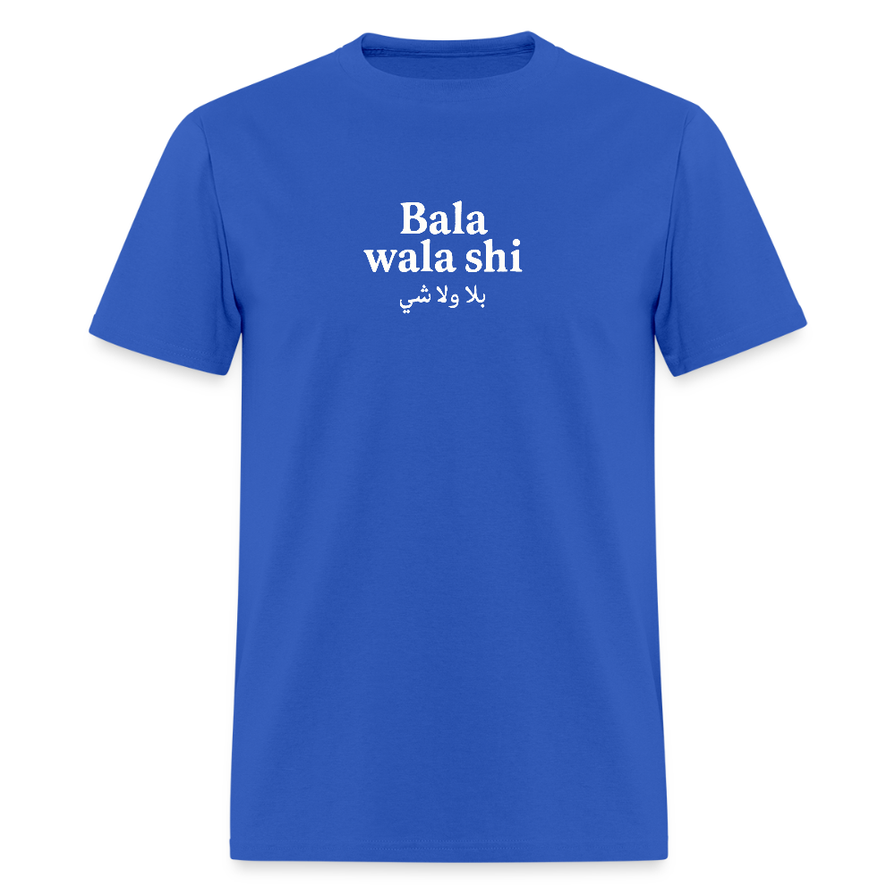 Royal blue Bala Wala Shi T-shirt, double-stitched seams.