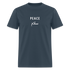 Blue dusk Peace T-shirt featuring white text graphic.