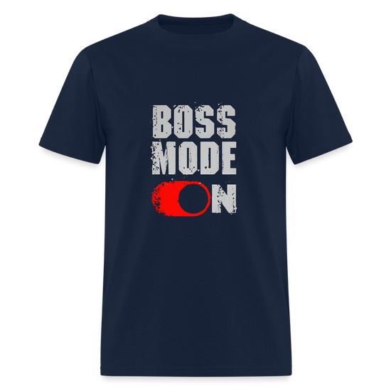 Navy blue Boss Mode On t-shirt, relaxed and durable.