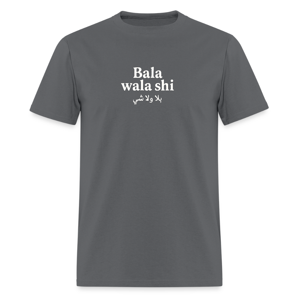 Charcoal gray Bala Wala Shi T-shirt, comfortable and durable.