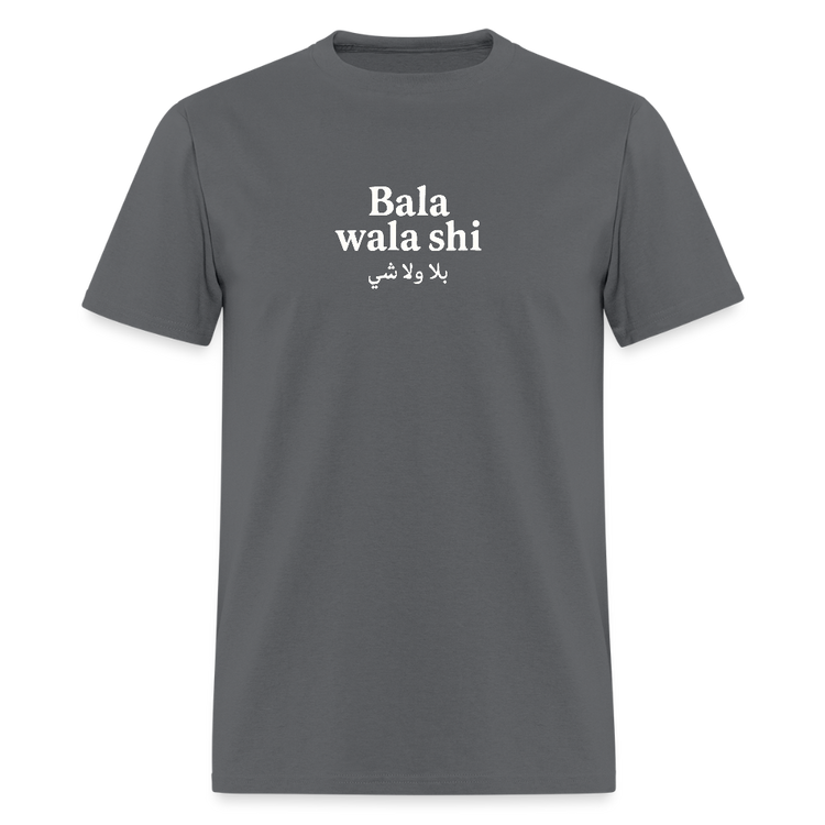 Charcoal gray Bala Wala Shi T-shirt, comfortable and durable.
