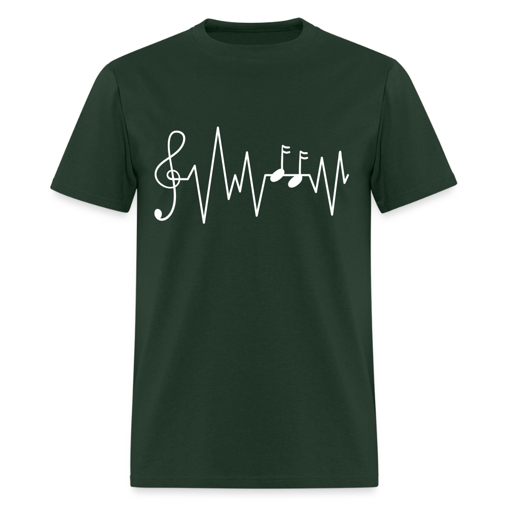 Forest green Ink & Harmony t-shirt with heartbeat musical design.