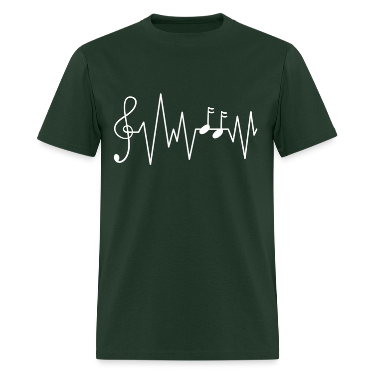 Forest green Ink & Harmony t-shirt with heartbeat musical design.