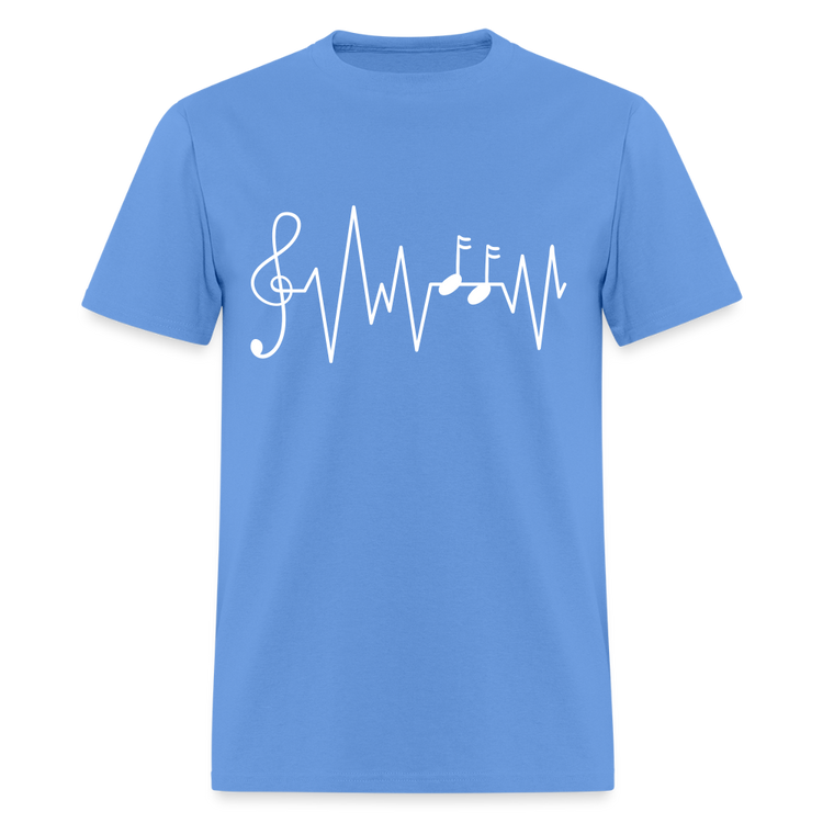 Carolina blue Ink & Harmony tee with musical note heartbeat design.