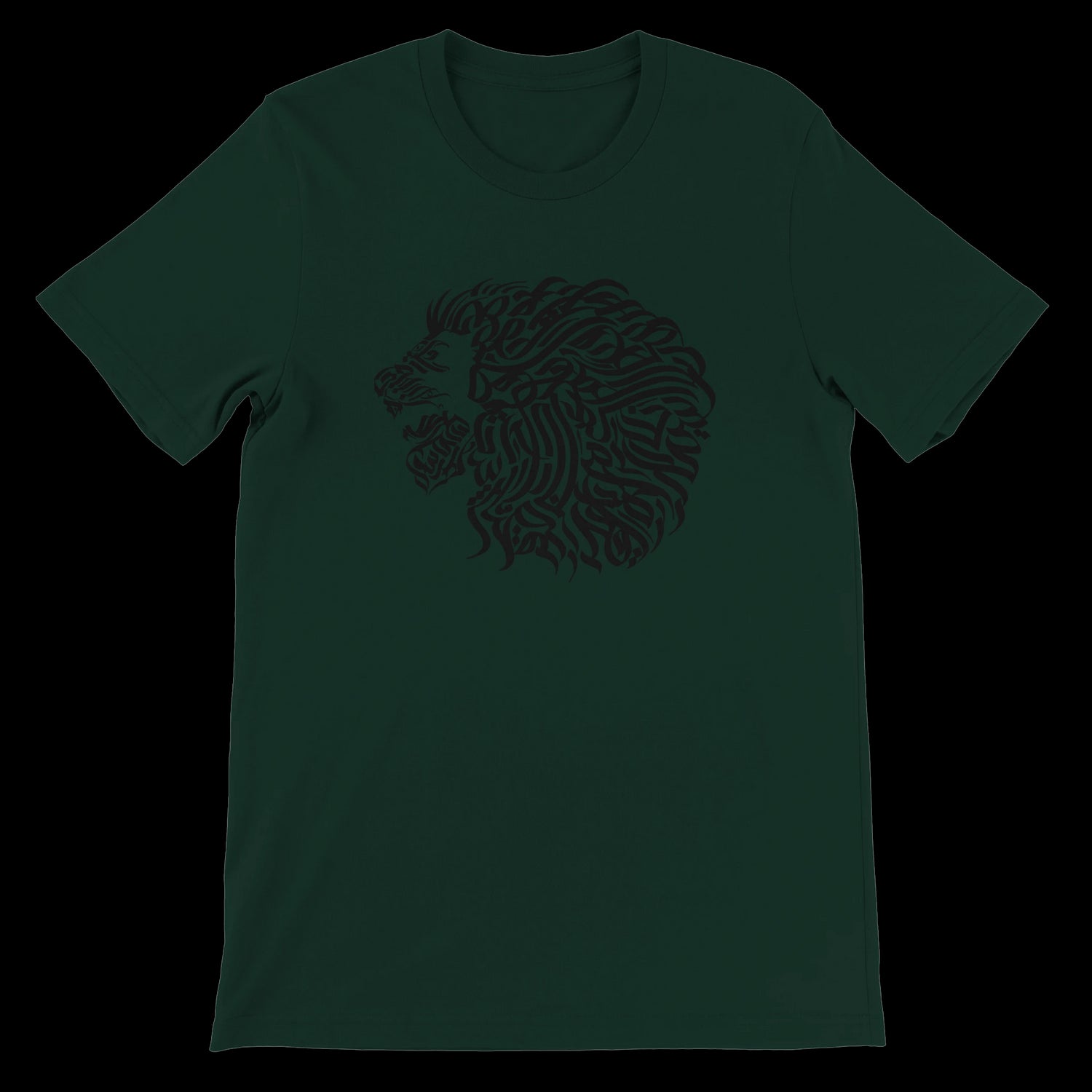 Forest green calligraphy t-shirt crafted from 100 percent ring-spun cotton with a powerful visual identity design. Perfect for cultural fashion lovers and high-end DTG print collections.