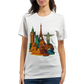 Premium Famous Landmarks Animated Style T-Shirt featuring artistic animated illustrations of iconic landmarks like the Eiffel Tower and Statue of Liberty designed for travel lovers and tourism enthusiasts crafted from eco friendly breathable cotton with a unisex fit ideal for destination inspired casual wear
