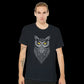 Front view of black Guardian of the Night t-shirt featuring premium Arabic calligraphy design. Made with 100 percent Airlume combed cotton for a soft unisex fit. A streetwear staple that merges heritage symbolism with modern fashion. Ideal for bold outfit statements, print-on-demand collections, and cultural self-expression.
