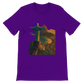 Team purple Christ the Redeemer travel art t-shirt in animated style inspired by Rio de Janeiro Brazil. Soft cotton streetwear tee with vibrant DTG print for fashion and travel lovers.