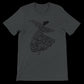 Dark Grey Heather Whirling Dance Calligraphy T-Shirt with detailed Arabic design tailored for unisex fits crafted for street fashion dance lovers and those who value artistic expression through sustainable fashion