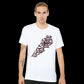 White t-shirt featuring a Lebanon map in brown Arabic calligraphy design.