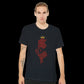 Minimalist black t-shirt with Tunisia map in intricate Arabic script. Art-inspired apparel made from breathable cotton with tailored unisex fit. Ideal for urban fashion outfits, cultural expression, and print-on-demand collections.