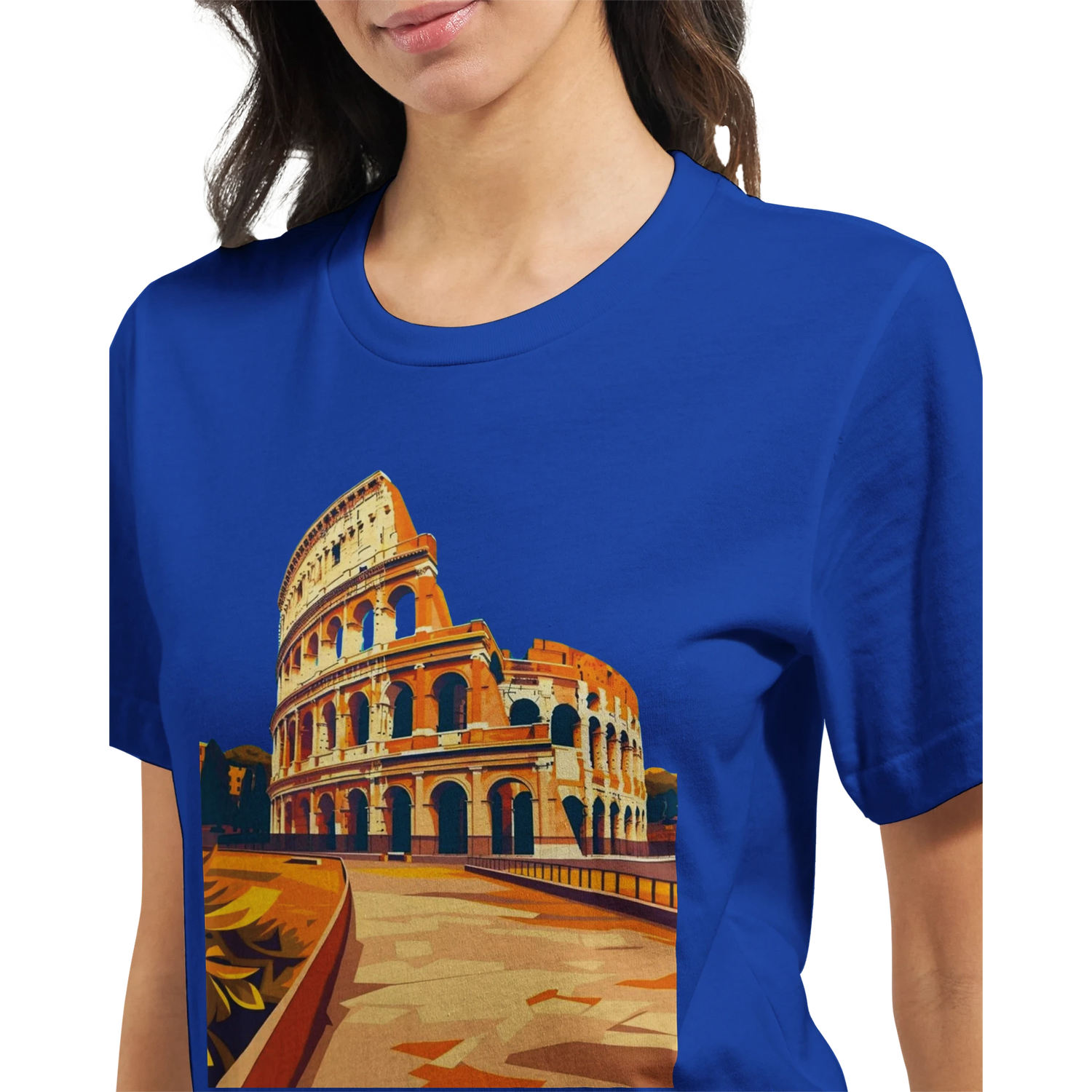 Cityscape landmark t-shirt showcasing an animated design of the Rome Colosseum for urban explorers, travel photographers and cultural fashion lovers. Perfect for street style and global fashion trends.