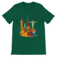 Evergreen Famous Landmarks Animated Style T-Shirt showcasing animated artwork of world famous monuments in a travel inspired design made from sustainable premium cotton for adventurers and streetwear fans with a comfortable unisex cut ideal for casual tourism inspired wear