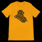 Gold color Iraq map shirt in Arabic calligraphy design, printed on premium Airlume cotton. Modern Islamic fashion with bold artwork, tailored fit, breathable fabric, and perfect for streetwear or casual cultural outfits.