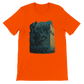 Orange cotton t-shirt with modern cartoon-style artwork of Salah Al Din statue in Syria. Travel-themed street fashion apparel made from soft 100 percent Airlume cotton. Eco-friendly DTG print ready unisex tee inspired by historical landmarks.