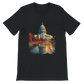 Black unisex cotton t-shirt with bold animated White House design from Washington DC. DTG printing optimized streetwear tee for travelers, creatives, and city culture fashion fans.