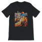 Black Al Aqsa Mosque animated landmark graphic tee with vibrant print on soft breathable cotton. Stylish unisex cultural heritage T-shirt for Islamic art lovers urban streetwear and travel fashion fans.