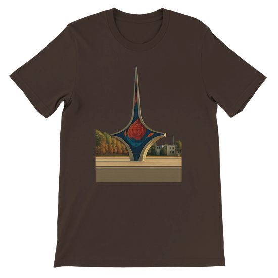 Brown Umawyeen Damascus Sword Animated Style T Shirt with artistic Damascus sword animated print premium unisex cotton tee for cultural travelers streetwear fashion lovers and heritage art enthusiasts
