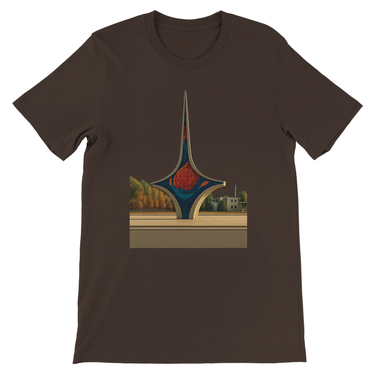 Brown Umawyeen Damascus Sword Animated Style T Shirt with artistic Damascus sword animated print premium unisex cotton tee for cultural travelers streetwear fashion lovers and heritage art enthusiasts