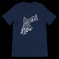 Navy cotton t-shirt with Arabic calligraphy design of the Jordanian map. Eco-friendly modern fit tee designed for cultural streetwear lovers Middle Eastern pride and artistic wearable design. Ideal for both casual and expressive outfits.