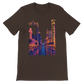 Brown Las Vegas City Animated Style graphic t-shirt featuring bold cartoon-style artwork of Las Vegas landmarks. Soft comfortable cotton shirt for wanderlust lovers and modern city street style.