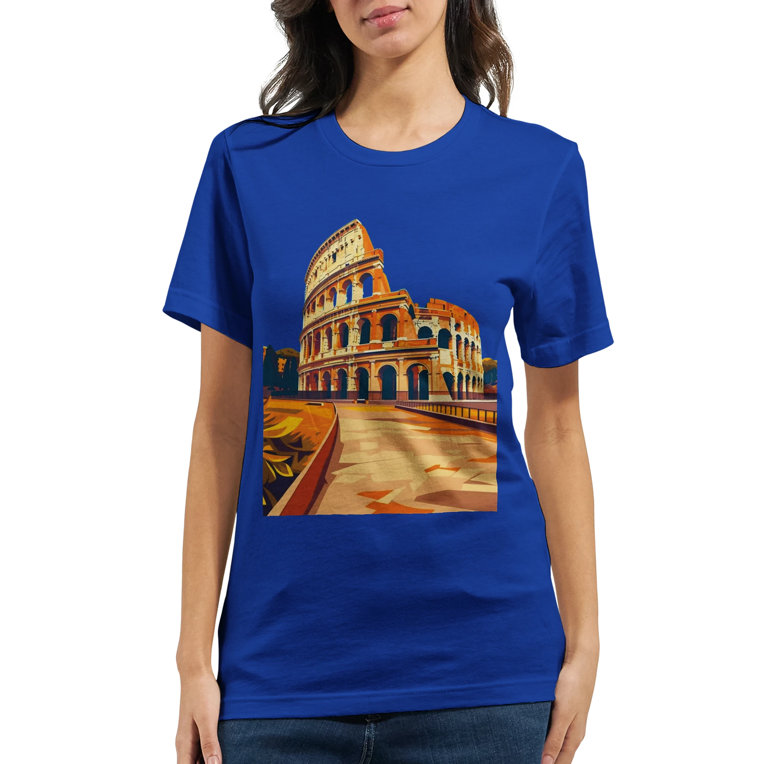 World Heritage Site graphic t-shirt with artistic Rome Colosseum print designed for history enthusiasts, global travelers and sustainable streetwear collectors. Lightweight breathable cotton for everyday comfort.