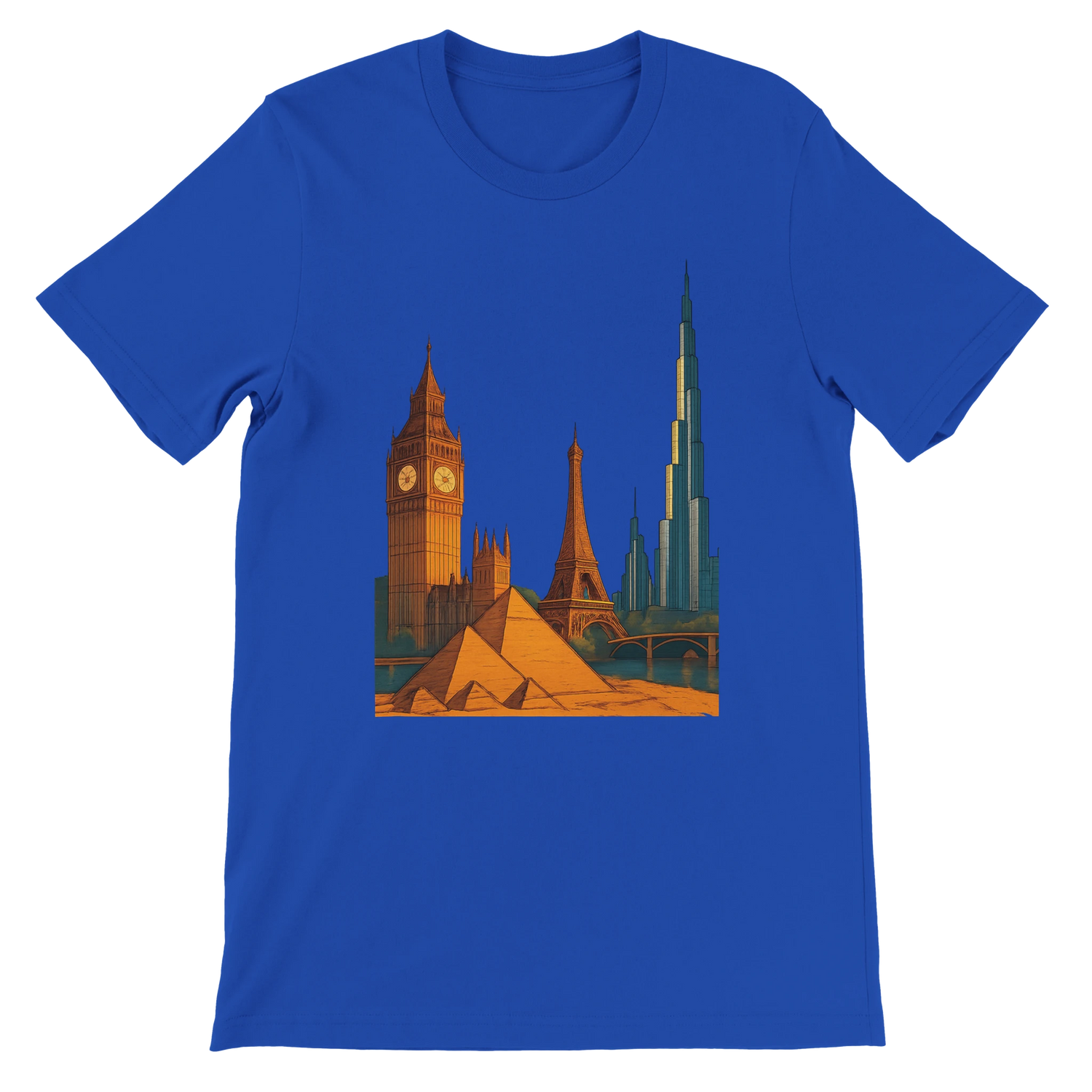 True Royal City Landmarks Animated T Shirt featuring artistic animated prints of famous cities and their iconic monuments. Premium cotton travel lover graphic tee for global wanderers architecture fans and cultural fashion enthusiasts.