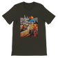 Dark olive Al Aqsa Mosque animated landmark T-shirt made with eco friendly premium cotton. Cultural heritage inspired unisex tee for Islamic art fans streetwear lovers and world travelers.