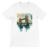 White Tower Bridge London t-shirt with animated city graphic print – premium unisex streetwear tee made from 100 percent Airlume cotton, perfect for DTG printing. Eco-friendly travel fashion inspired by global landmarks and urban culture.