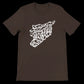 Brown unisex Syria calligraphy map t-shirt made with soft ring spun cotton and precision printed artwork. Cultural fashion piece for lovers of Arabic script, meaningful apparel, and eco friendly street style.